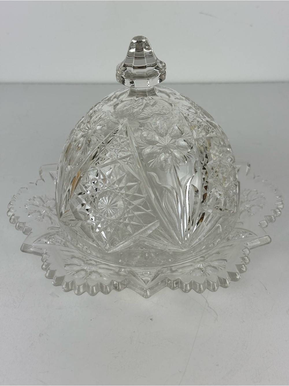 Vintage Imperial Glass Round Butter Dish-La Rochelle Pattern-Hobstar & flower